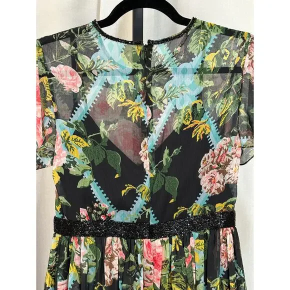 Mac Duggal Multicolor Floral Illusion Cap Sleeve Midi Dress 6 NWT #9149 Chiffon - Picture 13 of 16